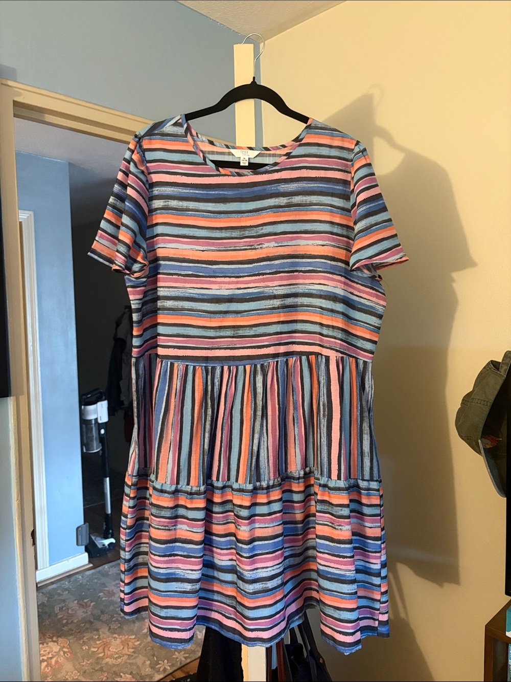Time and Tru Multicolor Striped Short Sleeve  Dress